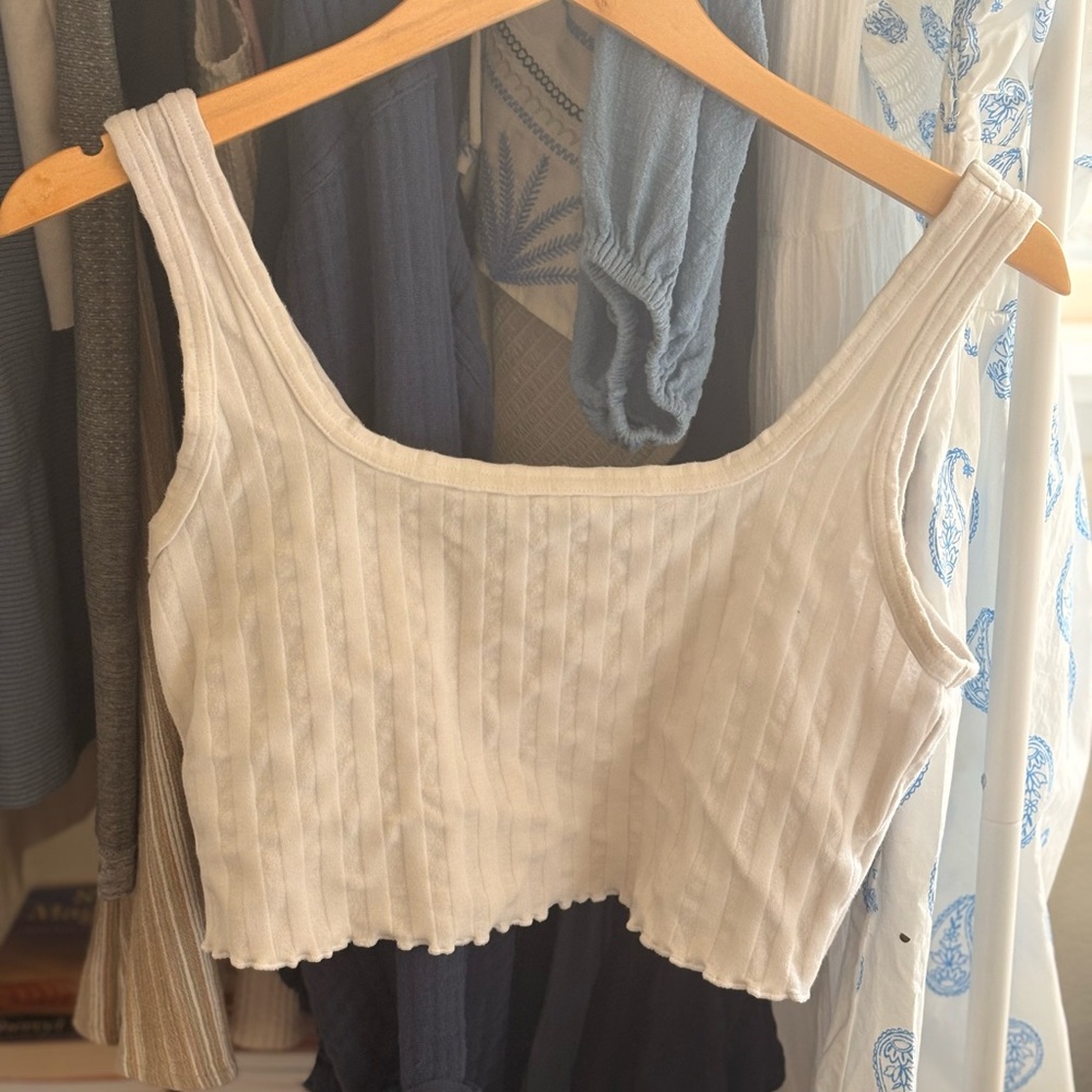 Aerie Cream Ribbed Sleeveless Crop Tank